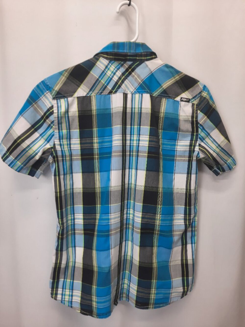 Fox Racing Youth Boys Plaid Button Up Shirt Size M (10/12) Blue Black White - Picture 2 of 9